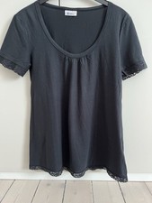 Schiesser Revival T-Shirt / Top mit Spitze schwarz anthrazith Gr. 34/36 NEU