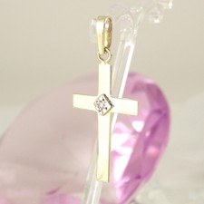 Kleiner Anhänger Kreuz 585 Gelbgold 14K 1 kleiner Diamant 0,01 ct