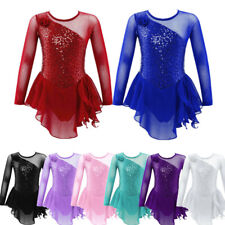 DE Kinder Mädchen Mesh Figur Roller Eislaufen Kleider Gymnastik Trikot Kostüm