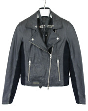 SUPERDRY Lederjacke Damen XS Revers Selbstbindendes Strickeinsatz Biker