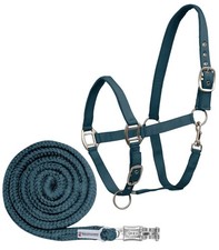 Halfter und Strick Set Waldhausen Satin petrolblau Vollblut