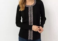 VIA MILANO Strickjacke, 1/1-Arm Rundhalsausschnitt Leo-Details gr.40  pp