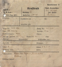Kfz. Aushebung Schwerin 1945 WH Verteilerkarte 3.P.D 2WK. DKW Bikes Kaufvertrag