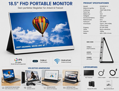 Zoll tragbarer monitor - 18,5,