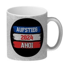 Kiel Aufstieg 2024 Glitzer-Kaffeebecher mit Spruch Ahoi