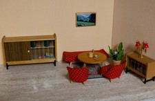 Wichtelmarke Puppenmöbel Wohnzimmer Möbel 60er Jahre Puppenhaus Puppenstube Holz