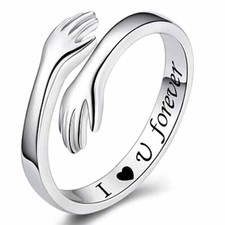 S925 Sterling Silber Liebe Umarmung Ring Band offenen Finger Schmuck verstellbar
