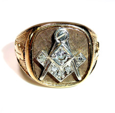 Masonic Herren Ring 585 Gold Freimaurer-Loge 15 g ANTIK Diamanten
