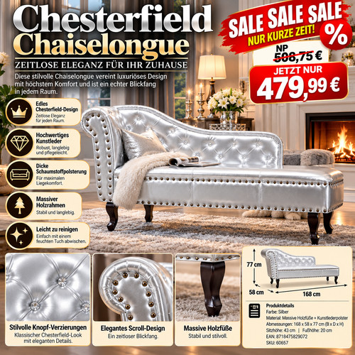 Sofa chaiselongue silber - sofa,
