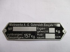 Sign Nameplate ID Plate Miele