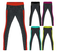 Damen Leggings Reißverschluss Neon Farben Lang Leggins Sport Yoga Fitness 1821