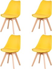 4x Esszimmerstuhl Küchenstuhl PU Plastik Polsterstuhl Rückenlehne Gelb Z07