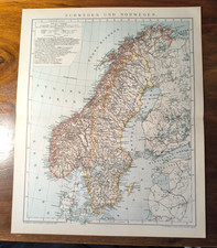 Original histor. Landkarte 1893 " Schweden und Norwegen " 25 x 30 cm