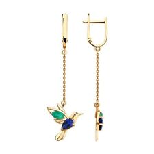 Rotgold 585/14K gold Vogel Ohrringe mit Grüne Achat & Korund NEU