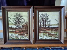 2 Gobelin Stickbilder mit Rahmen, echte Handarbeit, Größe 47 cm x 37 cm