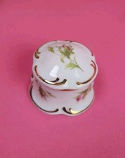 (K13) Vintage Lindner Porzellan Schmuck- Pillen- Dose Goldrand Rosendekor Ø 5cm