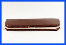 50er Jahre Vintage braunes Lederetui, für zwei Stifte/Bleistifte; mit silbernem Verschluss