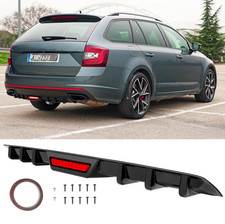 Schwarz Glänzend Heckansatz Heckdiffusor mit LED Licht für Skoda Octavia RS 5E 