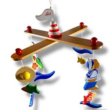 Vintage SEVI Mobile, Maritim Leuchtturm Matrose Kind Fisch Holz Deko Bespielt