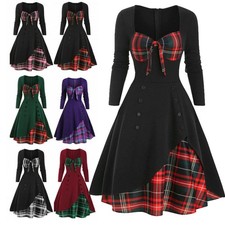 Damen Steampunk Gothic Kleid | Retro Kariert, Skaterkleid Rockabilly Swingkleid