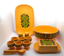 70er Emsa Set Schüssel Schale Butterdose 6x Eierbecher Löffel Streuer Ocker