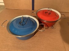 2 MES EMAILLE BUNTSTAHL TOPF