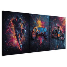 Artgeist Wandbild Set 3 tlg Groß Wohnzimmer Leinwand Bilder Sport Rennen Fußball