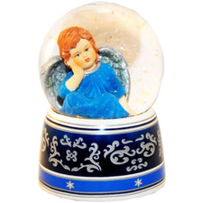 Schneekugel Engel blau mit