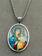 Heilige Maria Anhänger Halskette Edelstahl Glas Silber Madonna Gottesmutter Jesu