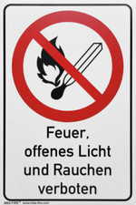 Schild "Feuer, offenes Licht