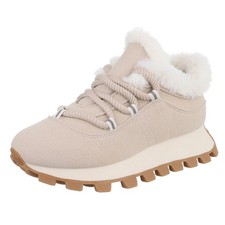 Damen Low-Top Sneaker mit Dekofell und Lochschnürung Ital-Design 7501 in Beige
