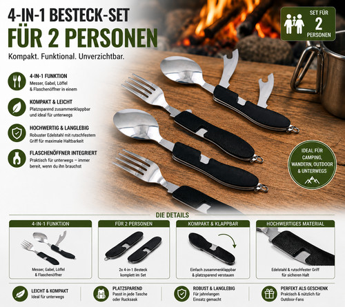 Campingbesteck 4in1 set - 2x,
