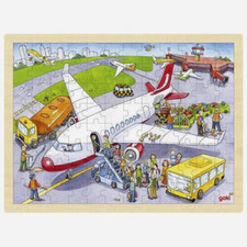 Goki Flughafen Einlegepuzzle 96 Teile Holzpuzzle Goki Kinderpuzzle Holzspielzeug