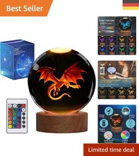 Wunderschöne Drachen-Kristalllampe – LED Nachtlicht mit 16 Farben und Holzsockel