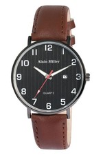 Alain Miller Quarzuhr Herren Uhr Armbanduhr Kunstlederband Braun Datumsanzeige