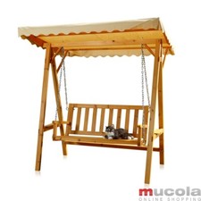HOLLYWOODSCHAUKEL HOLZ SCHAUKEL BANK HÄNGESCHAUKEL GARTEN LIEGE DACH BEIGE KETTE