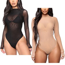 Langarm Damen Body Stringbody mit Langen Ärmeln Bodysuit mit Rundhalsausschnitt