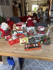 Set Vintage Weihnachtsdekoration Kranz Engel Lichterkette Kugeln Kerze Schneeman