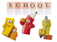 Miniatur Einschulung Dekoration , Mini Dekofigur Stift Lineal Zirkel Streuteile