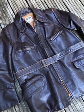 50er Jahre Leder Motorrad Jacke M L Gürtel Highwayman Barnstormer Lampo Full Zip