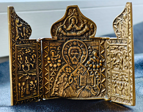 Altes messing triptychon - altes, hl