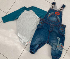 set Next Hose Latzhose innen jersey Latzi Jumpsuit Romper Langarmbody Gr: 3-6 M