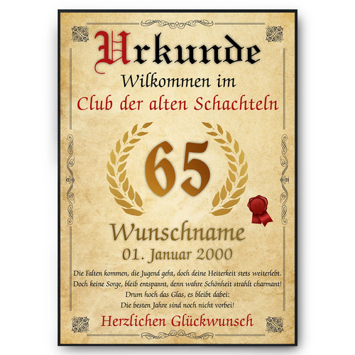Geburtstag urkunde - 65.,