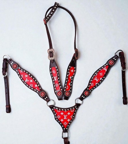 Red printed western leather - red,