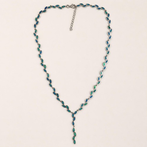 Blau opal blatt halskette - blatt, y