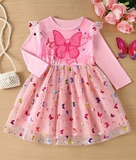 Zauberhaftes Schmetterlingskleid für Mädchen – Rosa, Glitzer-Tüll, Gr.122/128