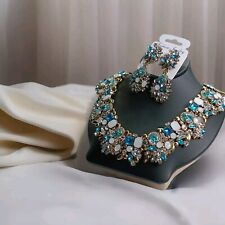 SCHMUCK-Set blau Strass gigantischer Hochzeit Oper Barock Modeschmuck 