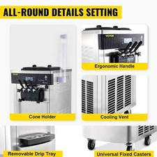 VEVOR Softeismaschine Eismaschine 20-28 L/h Speiseeismaschine Eiscreme 3 Flavor
