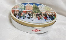 Blechdose, Keksdose, Plätzchendose, oval, leer, Motiv Weihnachtsmarkt