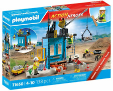 PLAYMOBIL Action Heroes 71650 Baustelle mit Bodenplatte Wände Kran 3 Figuren NEU